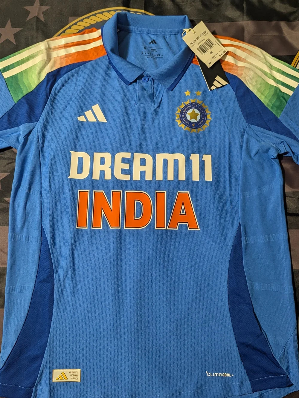 Adidas Men’s Blue India Cricket Jersey with Orange Accents